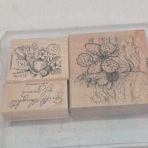 STAMPIN' UP RUBBER STAMPS Mounted SET OF 3- GARDEN COLLAGE LIMITED EDITION